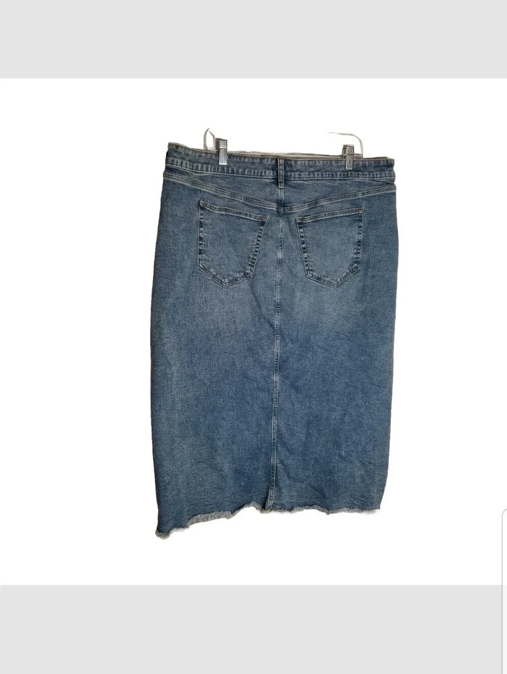 Torrid Midi Jean Skirt Women's Size 20 Blue Denim Front Slit Raw Hem Pockets